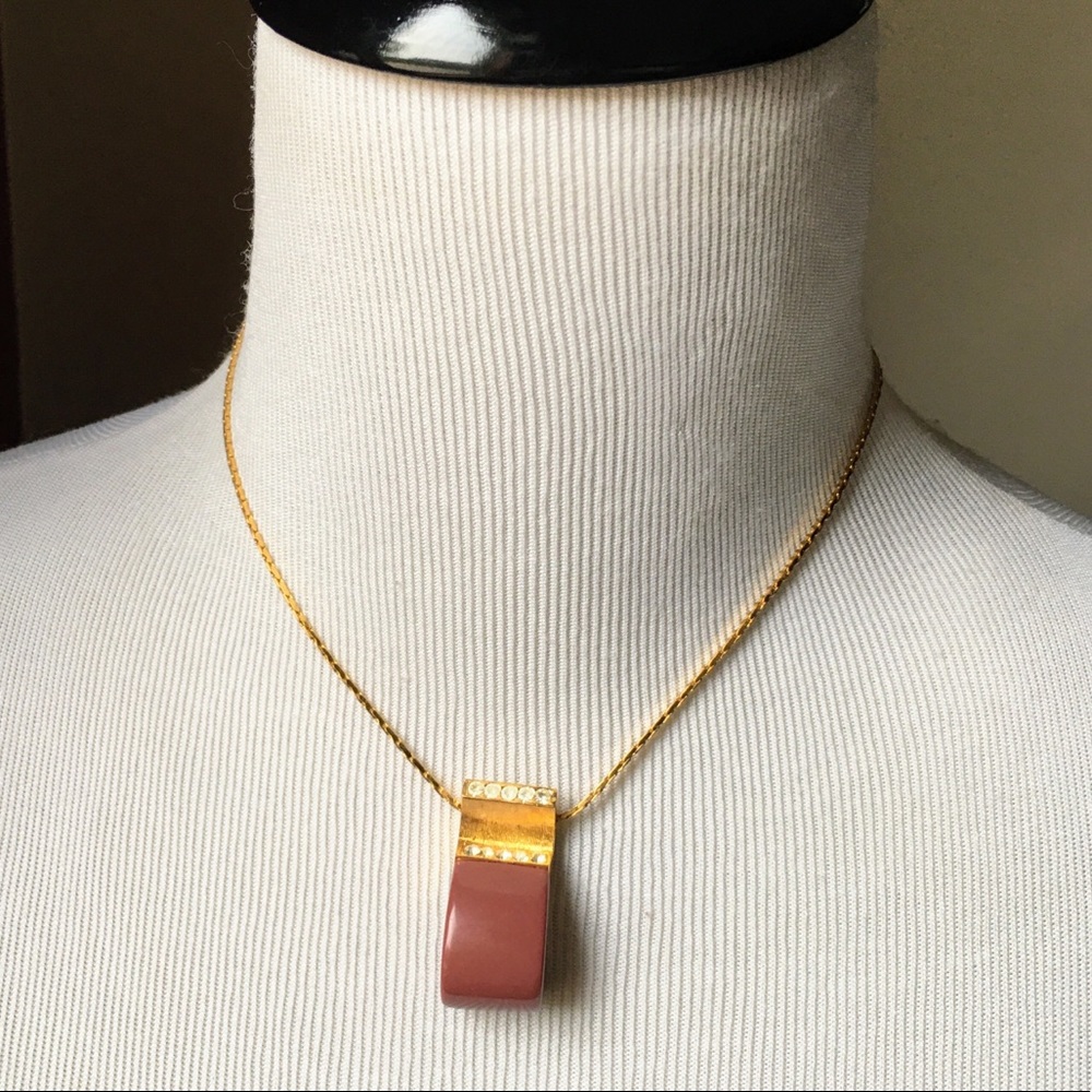 Vintage Givenchy 80s curved mauve signed necklace - Picture 3 of 16